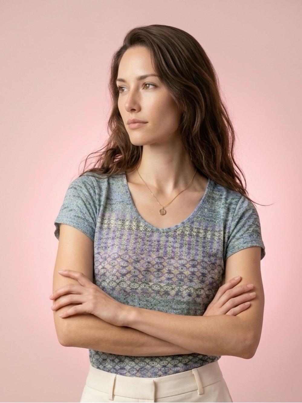 prAna Women’s Geometric Print Scoop Neck Short Sleeve Yoga Performance Tee